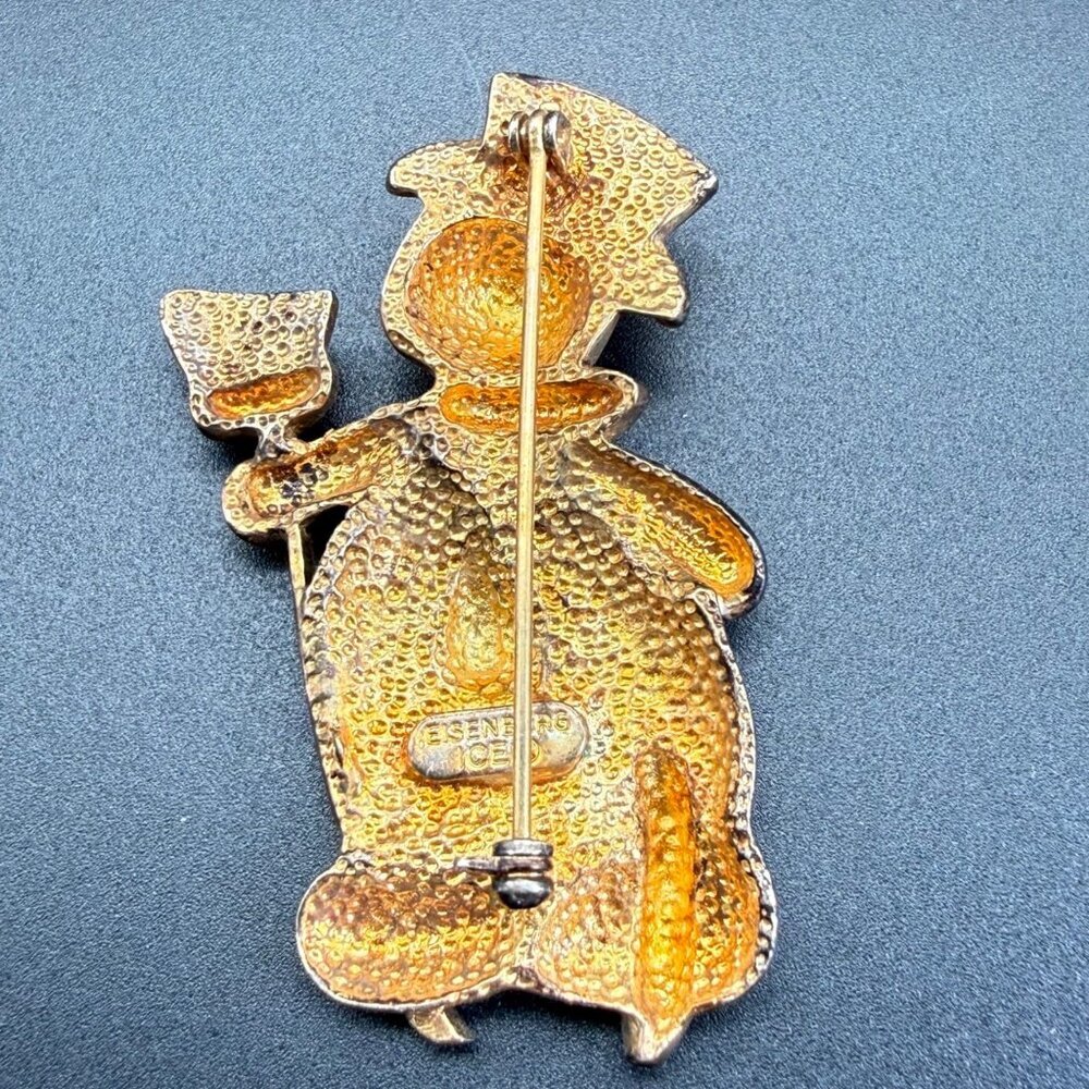 Vintage Eisenberg Ice Snowman Brooch Pin Dapper Enamel Gold Tone Winter Signed - Picture 2 of 5